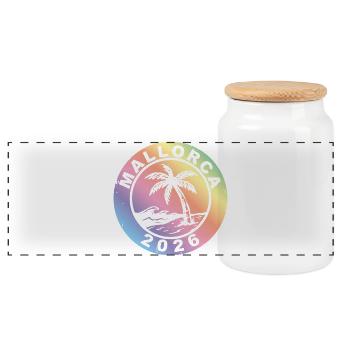 Mallorca 2026 Colorful - Panoramic Cookie Jar with Wooden Lid - white - Front
