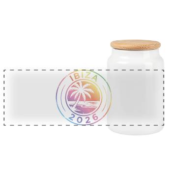 Ibiza 2026 Colorful - Panoramic Cookie Jar with Wooden Lid - white - Front