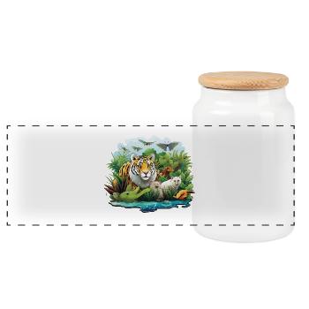 Tiger im Dschungel Tierwelt Illustration - Panorama Keksdose mit Holzdeckel - Weiß - Vorne