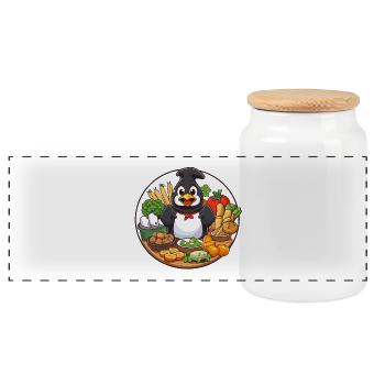 Cuisson du manchot dans un panier de légumes - Boîte à biscuits avec couvercle en bois - blanc - Devant