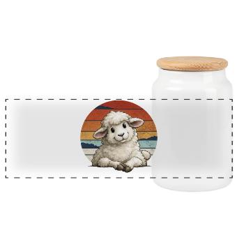 Lamb in vintage striped sky - Panoramic Cookie Jar with Wooden Lid - white - Front