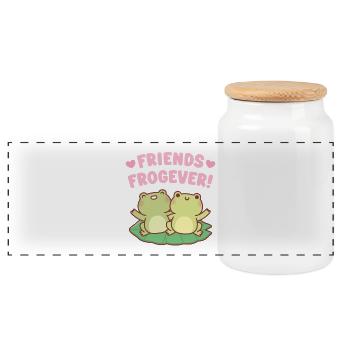 Cute Frogs Friends Frogever Besties - Panoramic Cookie Jar with Wooden Lid - white - Front