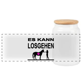 horses - Panoramic Cookie Jar with Wooden Lid - white - Front