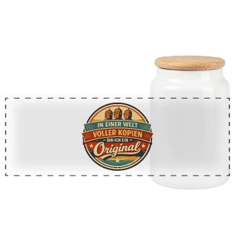 In a world full of copies, I am an original. - Panoramic Cookie Jar with Wooden Lid - white - Front