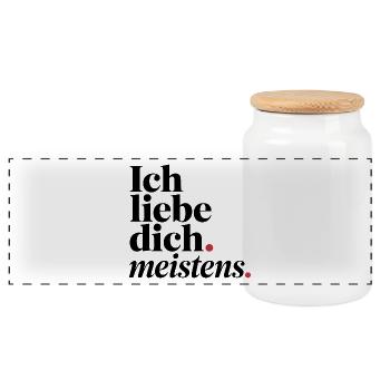 Ich liebe dich meistens - Typografie roter Akzent - Panorama Keksdose mit Holzdeckel - Weiß - Vorne