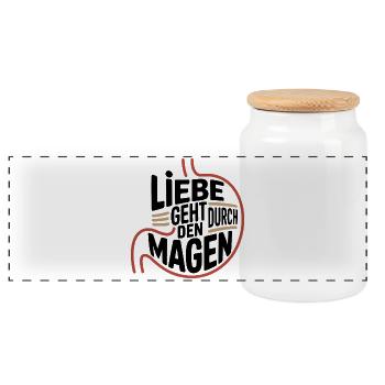 Liebe geht durch den Magen - Panorama Keksdose mit Holzdeckel - Weiß - Vorne