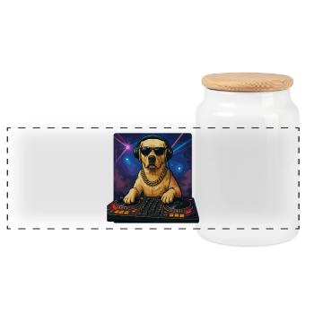 DJ labrador cool sur des platines dans une boîte de nuit - Boîte à biscuits avec couvercle en bois - blanc - Devant