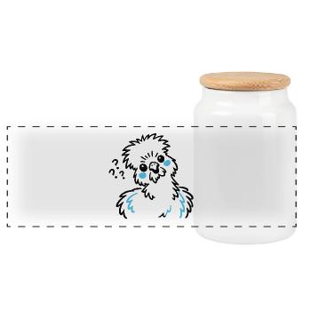 Seidenhuhn – Minimalistische Doodle Illustration - Panorama Keksdose mit Holzdeckel - Weiß - Vorne