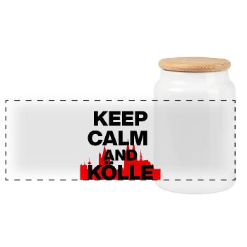 KEEP CALM AND KÖLLE! COLOGNE LOVE KÖLSCH LOVER black - Panoramic Cookie Jar with Wooden Lid - white - Front
