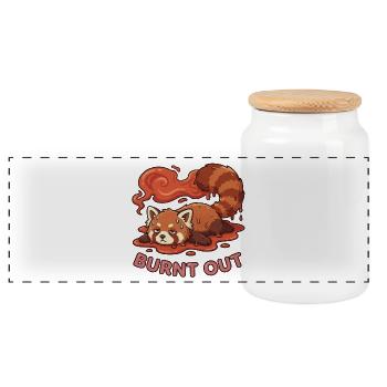 Cute & Tired: Burnt Out Red Panda - Panoramic Cookie Jar with Wooden Lid - white - Front