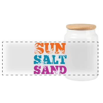 Sommerzeit - Sonne, Salz und Sand - Panorama Keksdose mit Holzdeckel - Weiß - Vorne