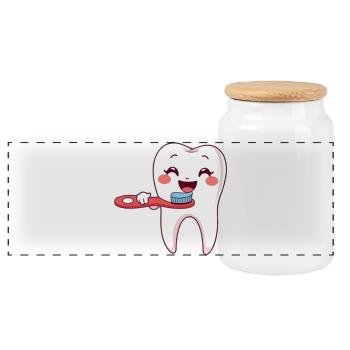 Dent, dents, dentiste - Boîte à biscuits avec couvercle en bois - blanc - Devant