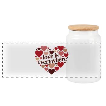 Love is Everywhere Heart design - Panoramic Cookie Jar with Wooden Lid - white - Front