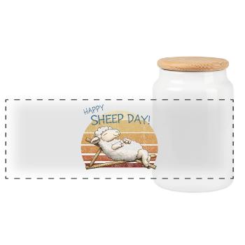 Happy Sheep Day Retro Sunset - Panoramic Cookie Jar with Wooden Lid - white - Front