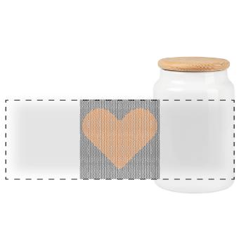 Pointillist Heart Mosaic, hinter Graphen-Stäben - Panorama Keksdose mit Holzdeckel - Weiß - Vorne