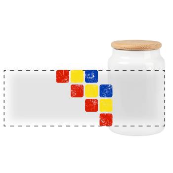 Farben Ornament Muster - Grundfarben - Panorama Keksdose mit Holzdeckel - Weiß - Vorne