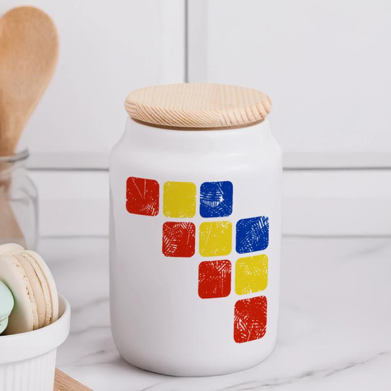 Colors Ornament Pattern - Basic Colors Panoramic Cookie Jar with Wooden Lid