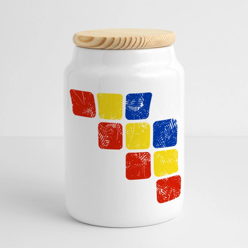 Colors Ornament Pattern - Basic Colors Panoramic Cookie Jar with Wooden Lid