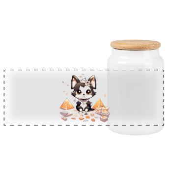 Chibi Dog Puppy Diamond Treasure - Panoramic Cookie Jar with Wooden Lid - white - Front