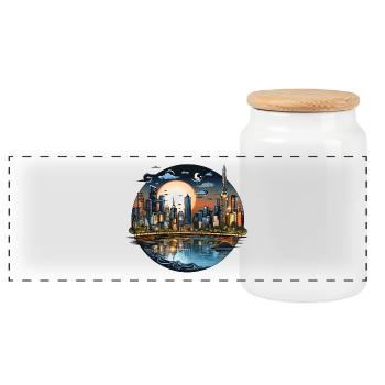 Evening Sun City Skyline CirkelDesign - Panoramic Cookie Jar with Wooden Lid - white - Front