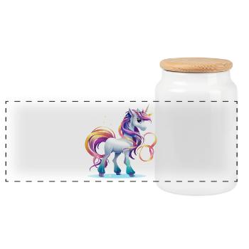 Regenbogen-Einhorn Fantasie - Panorama Keksdose mit Holzdeckel - Weiß - Vorne