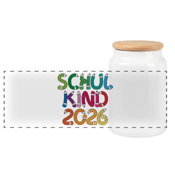 Schulkind 2026 Schule Einschulung Schulanfang - Panorama Keksdose mit Holzdeckel - Weiß - Vorne