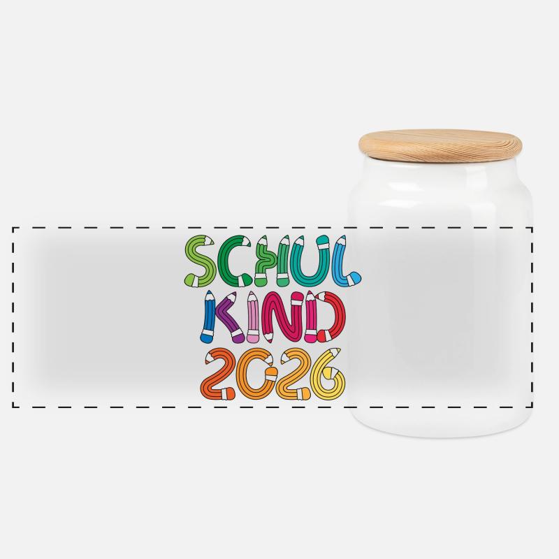 Schulkind 2026 Schule Einschulung Schulanfang - Panorama Keksdose mit Holzdeckel - Weiß