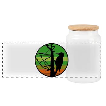 Woodpecker silhouette at sunset - Panoramic Cookie Jar with Wooden Lid - white - Front