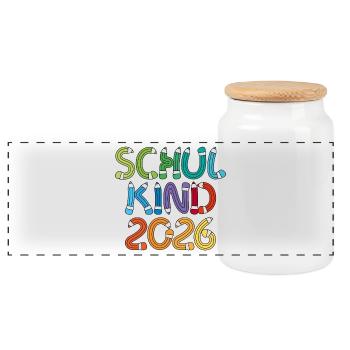 Schulkind 2026 Schule Einschulung Schulanfang - Panorama Keksdose mit Holzdeckel - Weiß - Vorne