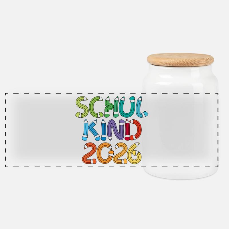 Schulkind 2026 Schule Einschulung Schulanfang - Panorama Keksdose mit Holzdeckel - Weiß