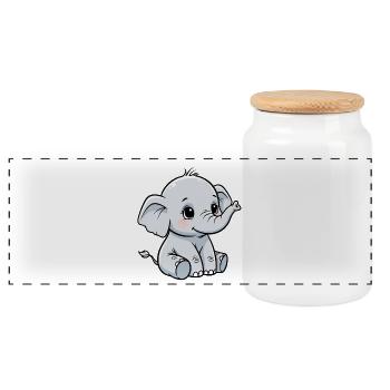 Kuschelsüßer Baby Elefant - Panorama Keksdose mit Holzdeckel - Weiß - Vorne