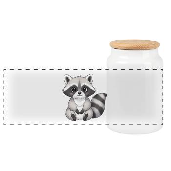 Petit raton laveur aux grands yeux - Boîte à biscuits avec couvercle en bois - blanc - Devant