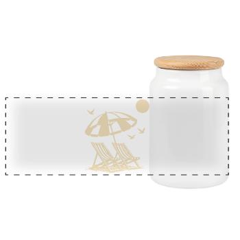 Beach holiday with sun loungers under umbrella - Panoramic Cookie Jar with Wooden Lid - white - Front