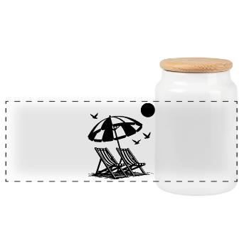 Beach holiday with sun loungers under umbrella - Panoramic Cookie Jar with Wooden Lid - white - Front