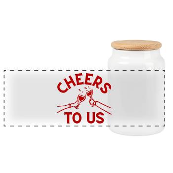 Cheers Celebration Design - Panoramic Cookie Jar with Wooden Lid - white - Front