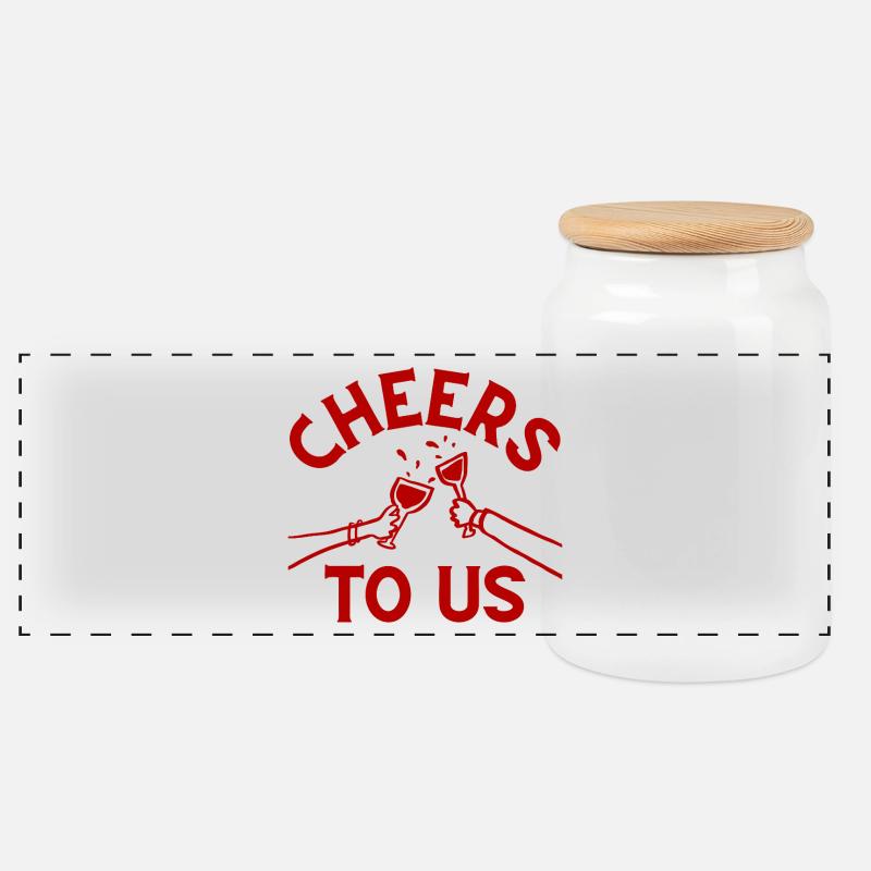 Cheers Celebration Design - Panoramic Cookie Jar with Wooden Lid - white
