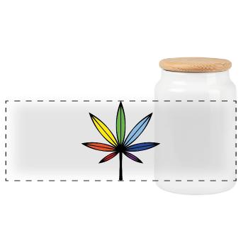 Cannabis / Marijuana / Hemp (Outline / Rainbow) - Panoramic Cookie Jar with Wooden Lid - white - Front