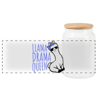 Lama Drama Queen Lunettes de soleil cool assises drôle - Boîte à biscuits avec couvercle en bois - blanc - Devant