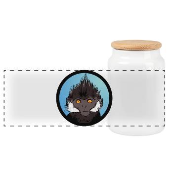 Singe Bleu Badge Illustration - Boîte à biscuits avec couvercle en bois - blanc - Devant