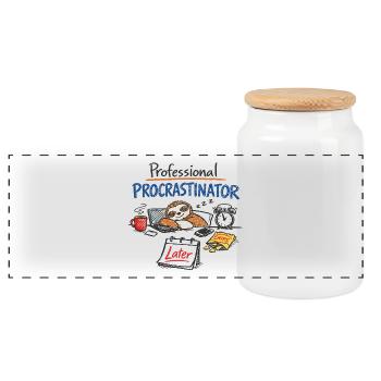 Professional Procrastinator – Sloth Office Saying - Panoramic Cookie Jar with Wooden Lid - white - Front