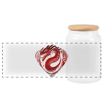 Roter Yin-Yang-Wirbel - Panorama Keksdose mit Holzdeckel - Weiß - Vorne
