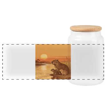 Famille Capybara au bord de la rivière au coucher du soleil - Boîte à biscuits avec couvercle en bois - blanc - Devant