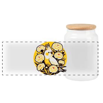 Calopsitte au milieu du cercle de pivoines - Boîte à biscuits avec couvercle en bois - blanc - Devant