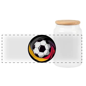 Soccer Black Red Yellow Spiral Soccer Ball - Panoramic Cookie Jar with Wooden Lid - white - Front
