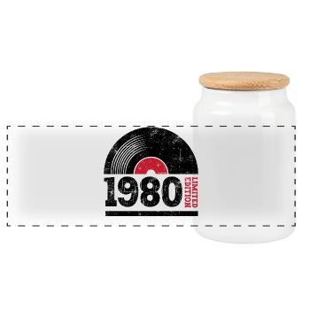 Millésime 1980 - Boîte à biscuits avec couvercle en bois - blanc - Devant