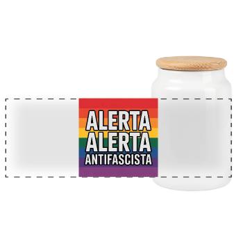 Alerta Alerta Antifascista - Antifa Tee - Panoramic Cookie Jar with Wooden Lid - white - Front