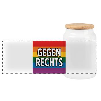 Gegen Rechts - Antifa Regenbogen Tee - Panorama Keksdose mit Holzdeckel - Weiß - Vorne