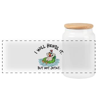 I will hendl it. But not jetzt. – Denglisch Spruch - Panorama Keksdose mit Holzdeckel - Weiß - Vorne