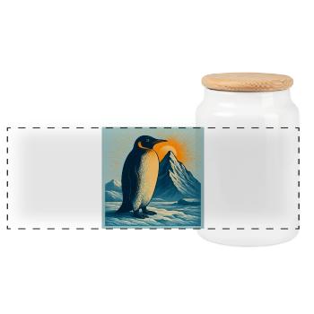 Polarstrand-Pinguin im Sonnenaufgang - Panorama Keksdose mit Holzdeckel - Weiß - Vorne