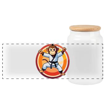 Affe im Karateanzug Karate Training Kinder Motiv - Panorama Keksdose mit Holzdeckel - Weiß - Vorne